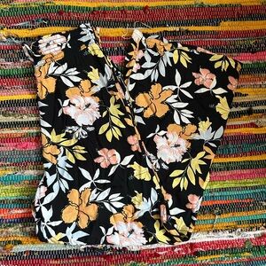 Roxy Tropical Floral Black Wide Leg Pants XS